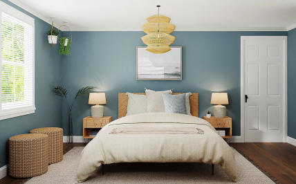 Bright Bedroom Design with Powder Blue Walls